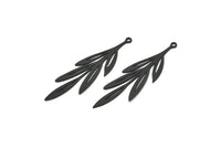 Siyah Yaprak Tılsımı, 1 Halkalı 6 Oksitlenmiş Siyah Pirinç Yaprak Tılsımı, Tılsım Kolye Uçları (48x15x0,60 mm) A3458