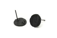 Siyah Yuvarlak Küpe, 4 Oksitlenmiş Siyah Pirinç Yuvarlak Küpe Saplaması (13 mm) N1173