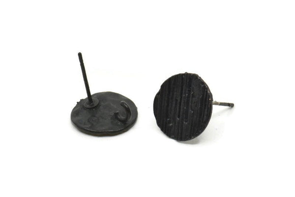 Siyah Yuvarlak Küpe, 4 Oksitlenmiş Siyah Pirinç Yuvarlak Küpe Saplaması (13 mm) N1173