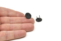 Siyah Yuvarlak Küpe, 4 Oksitlenmiş Siyah Pirinç Yuvarlak Küpe Saplaması (13 mm) N1173