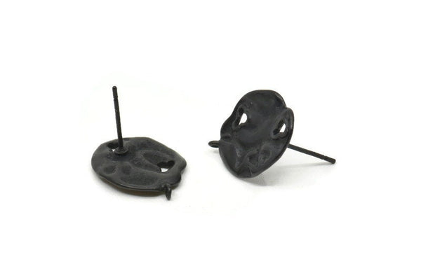 Siyah Düzensiz Küpe, 1 Halkalı 4 Oksitlenmiş Siyah Pirinç Düzensiz Küpe (20x14 mm) N1226