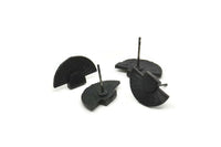 Siyah Küpe Sapları, 6 Oksitlenmiş Siyah Pirinç Yarım Daire Küpe Saplaması (16x10mm) N0797