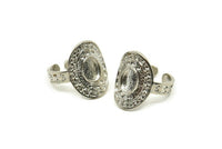 Silver Royal Ring, Silver Tone Brass Royal Ring With 1 Stone Settings - Pad Size 8x6mm N1992