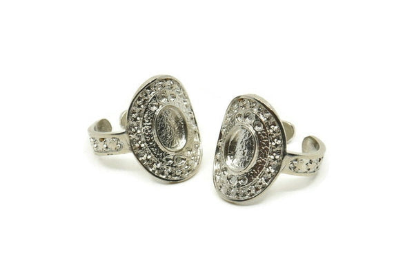 Silver Royal Ring, Silver Tone Brass Royal Ring With 1 Stone Settings - Pad Size 8x6mm N1992