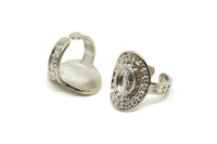Silver Royal Ring, Silver Tone Brass Royal Ring With 1 Stone Settings - Pad Size 8x6mm N1992