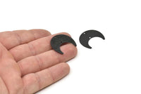 Siyah Ay Tılsımı, 2 Delikli 10 Dokulu Oksitlenmiş Siyah Pirinç Boynuz Tılsımı (25x12x0,50 mm) D1140