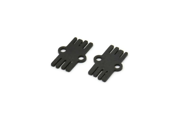 Siyah Etnik Charm, 2 Halkalı 50 Oksitlenmiş Siyah Pirinç Etnik Motifli Charm, Küpe Charm'ları, Bağlantı Parçaları (11x7x0,60 mm) A4091