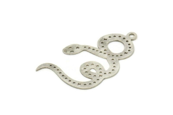 Silver Snake Charm, 4 Antique Silver Plated Brass Snake Pendants With 1 Loop, Charms, Findings (44x26x0.60mm) A3535