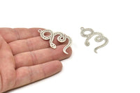 Silver Snake Charm, 4 Antique Silver Plated Brass Snake Pendants With 1 Loop, Charms, Findings (44x26x0.60mm) A3535