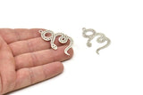 Silver Snake Charm, 4 Antique Silver Plated Brass Snake Pendants With 1 Loop, Charms, Findings (44x26x0.60mm) A3535