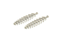 Silver Leaf Charm, 12 Antique Silver Plated Brass Branch Charms With 1 Loop, Charm Pendants (30x8x0.60mm) SMP0647 A6565