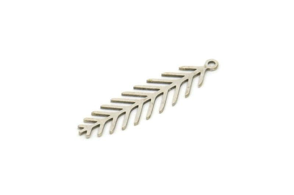 Silver Leaf Charm, 12 Antique Silver Plated Brass Branch Charms With 1 Loop, Charm Pendants (30x8x0.60mm) SMP0647 A6565