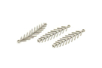 Silver Leaf Charm, 12 Antique Silver Plated Brass Branch Charms With 1 Loop, Charm Pendants (30x8x0.60mm) SMP0647 A6565