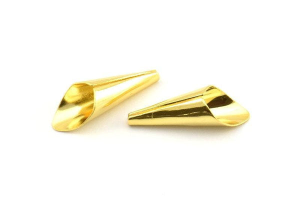 Gold Cone, 8 Gold Plated Brass Cone Bead Caps, Findings (21x7mm) D0059 Q0125