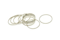 28mm Circle Connectors - 12 Silver Tone Brass Circle Connectors (28x1x1mm) BS 1090