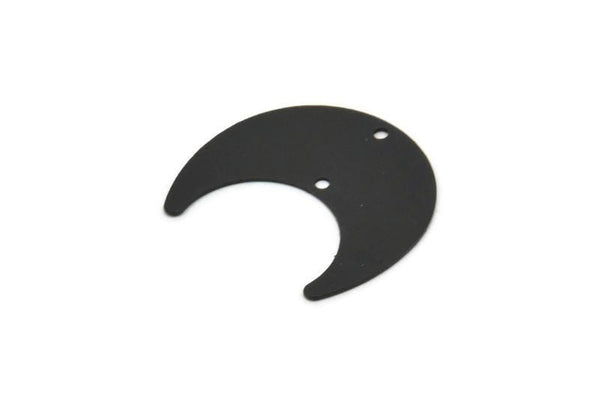 Siyah Ay Tılsımı, 2 Delikli 10 Dokulu Oksitlenmiş Siyah Pirinç Boynuz Tılsımı (25x12x0,50 mm) D1140