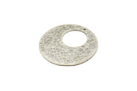 Hammered Ear Hoops, Antique Silver Plated Brass Round 1 Hole Stamping Earring Findings, (32mm) N0473