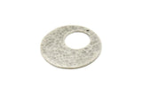 Hammered Ear Hoops, Antique Silver Plated Brass Round 1 Hole Stamping Earring Findings, (32mm) N0473
