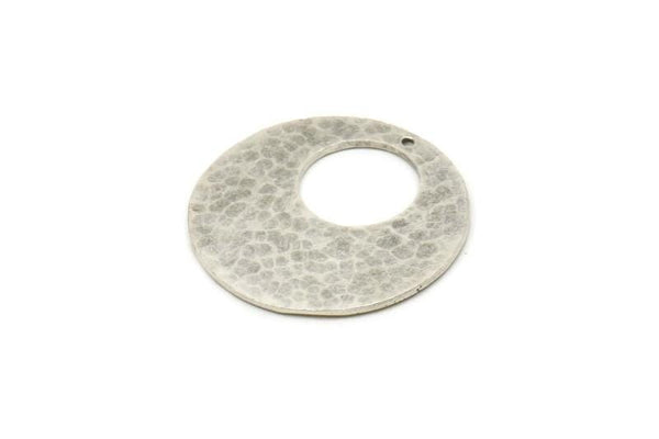 Hammered Ear Hoops, Antique Silver Plated Brass Round 1 Hole Stamping Earring Findings, (32mm) N0473