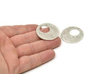 Hammered Ear Hoops, Antique Silver Plated Brass Round 1 Hole Stamping Earring Findings, (32mm) N0473