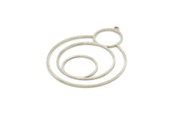 Silver Round Charm, 2 Antique Silver Plated Brass Round Charm With 1 Loop, Charm Pendants (44x34x0.80mm) SMP0590 A2604