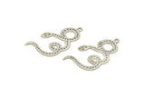 Silver Snake Charm, 4 Antique Silver Plated Brass Snake Pendants With 1 Loop, Charms, Findings (44x26x0.60mm) A3535