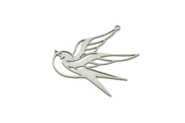 Steel Bird Charm, Stainless Steel Swallow Bird Charms With 1 Loop, Findings (39x37x0.80mm) SMP1870