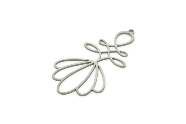 Steel Flower Charm, Stainless Steel Flower Charms With 1 Loop, Charm Pendants, Findings (45x24x0.80mm) SMP1834