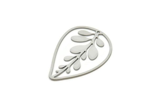 Steel Leaf Charm, Stainless Steel Leaf Charms With 1 Hole, Leaf Earrings (40x27x0.80mm) SMP1820