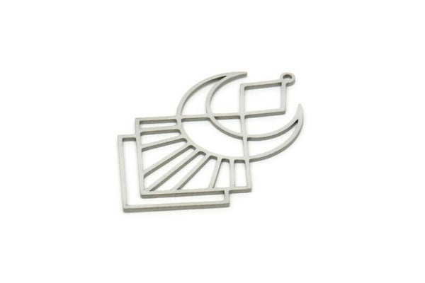 Steel Moon Charm, Stainless Steel Geometric Charms With 1 Loop, Findings (42x25x0.80mm) SMP1844