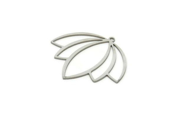 Steel Lotus Charm, Stainless Steel Lotus Flower Charms With 1 Loop, Findings (28x33x0.80mm) SMP1818