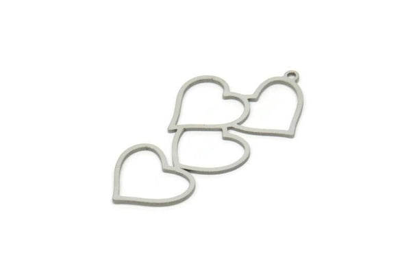Steel Heart Charm, Stainless Steel Heart Charms With 1 Loop, Earrings, Pendants (43x23x0.80mm) SMP1843