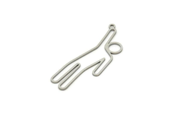 Steel Human Charm, Stainless Steel Boy Charms With 1 Loop, Person Silhouette Jewelry (42x14x0.80mm) SMP1866