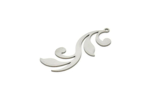 Steel Leaf Charm, Stainless Steel Branch Charms With 1 Loop, Charm Pendants (30x11x0.80mm) SMP1865