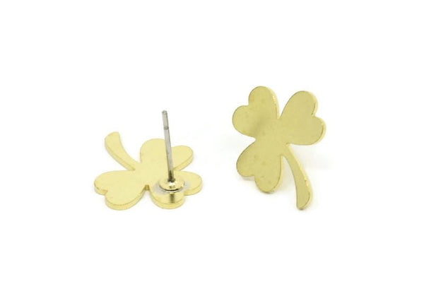 Brass Leaf Earring, 8 Raw Brass Leaf Stud Earrings (16x14x0.80mm) A3031