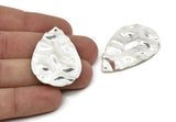 Silver Drop Charm, 925 Silver Wavy Drop Charm With 1 Hole, Findings (44x29mm) D1011