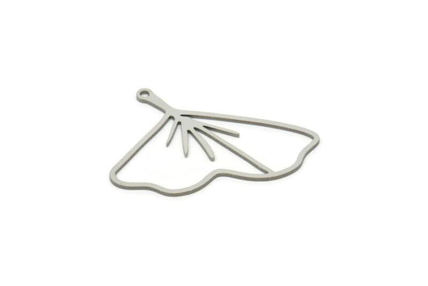 Steel Leaf Charm, Stainless Steel Ginkgo Leaf Charms With 1 Loop, Charm Pendants (32x36x0.80mm) SMP1845