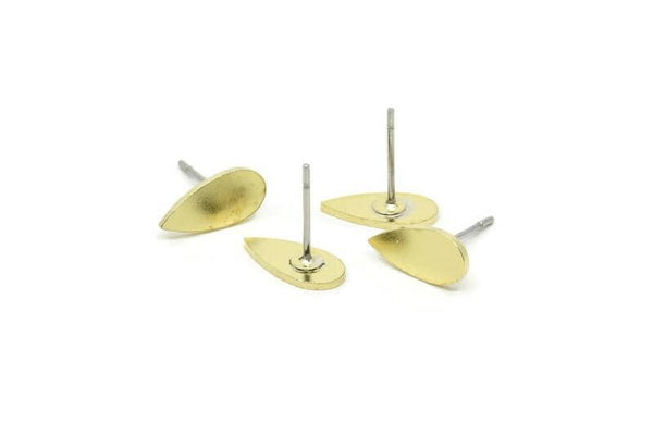Brass Drop Earring, 10 Raw Brass Drop Shaped Stud Earrings (11x5x0.80mm) A5469