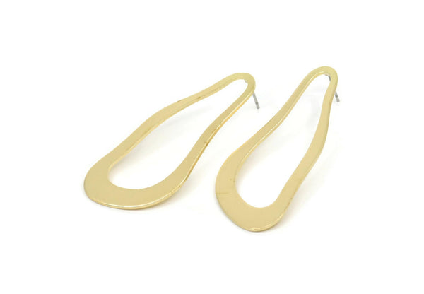 Earring Studs, 4 Raw Brass - Irregular Shaped Stud Earrings - Brass Earrings - Earrings (51x21x1mm) D0679 A5503