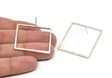 Silver Square Earring, 4 Antique Silver Plated Brass Square Stud Earrings (35x1.5mm) D1566