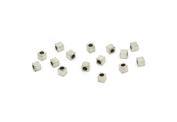 Geometric Spacer Bead, 100 Antique Silver Plated Brass Square Cube Spacer Beads (2.5mm) BS 1145