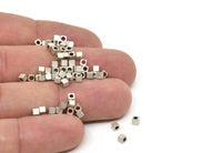 Geometric Spacer Bead, 100 Antique Silver Plated Brass Square Cube Spacer Beads (2.5mm) BS 1145
