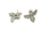 Silver Bee Earring, 2 Antique Silver Plated Brass Bee Stud Earrings (21x24mm) E585 A1188
