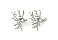 Silver Tree Ring, Antique Silver Plated Brass Tree Ring With 1 Stone Setting - Pad Size 5mm  V045