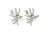 Silver Tree Ring, Antique Silver Plated Brass Tree Ring With 1 Stone Setting - Pad Size 5mm  V045