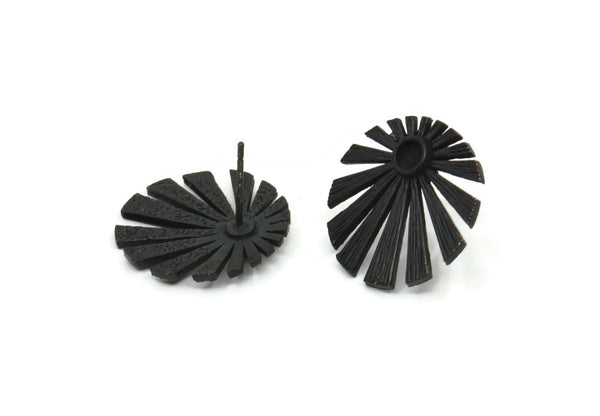 Siyah Güneş Küpe, 2 Oksitlenmiş Siyah Pirinç Yükselen Güneş Bayrağı Küpe - Ped Boyutu 3 mm (19x1,2 mm) N1435
