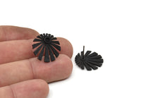 Siyah Güneş Küpe, 2 Oksitlenmiş Siyah Pirinç Yükselen Güneş Bayrağı Küpe - Ped Boyutu 3 mm (19x1,2 mm) N1435