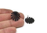 Siyah Güneş Küpe, 2 Oksitlenmiş Siyah Pirinç Yükselen Güneş Bayrağı Küpe - Ped Boyutu 3 mm (19x1,2 mm) N1435