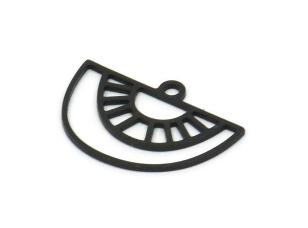 Yarım Daire Charm, 1 Döngülü 24 Oksitlenmiş Siyah Pirinç Yarım Daire Charm, Kolye Charm (12,5x18x0,60 mm) A4292