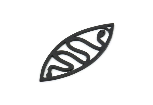 Siyah Markiz Charm, 1 Delikli 6 Oksitlenmiş Siyah Pirinç Yılan Desenli Oval Şekilli Charm (39x15x0,80 mm) A4998